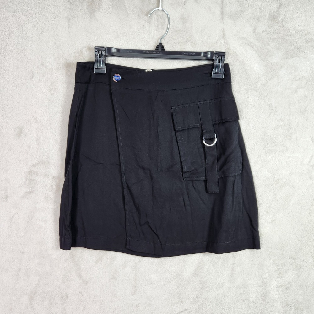 DKNY Cargo Wrap Mini Skirt Womens 2 Black Utility Techwear Gorpcore Whimsygoth